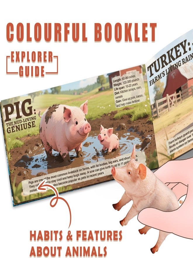 KarberDark 15 Pcs Farm Animal Toy Set with Educational Booklet and Gift Box, Realistic Plastic Farm Animal Figures Set for Kids, Farm Playset Animals Party Favor, Cake Topper, Birthday for Toddler - Image 4